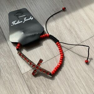 Red Beaded Cross Bracelet